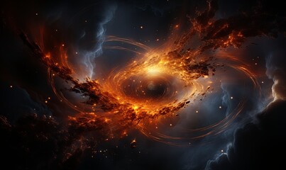 Swirling Fire and Smoke in Darkness