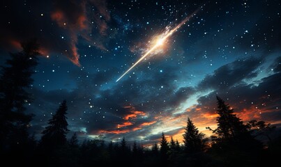 Fototapeta na wymiar Shooting Star Streaking Across Night Sky