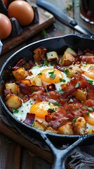 A hearty breakfast skillet with bacon eggs