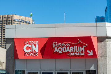 Fototapeta premium La Tour CN Tower and Ripley's Aquarium Canada site in downtown Toronto, Canada