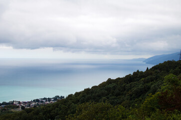 Obraz premium View of the coastal city from the mountain, Abkhazia, Gagra