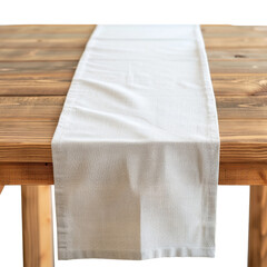 Elegant White Table Runner on a Wooden Dining Table, Illustrating the Concept of Home Decor and Interior Styling.