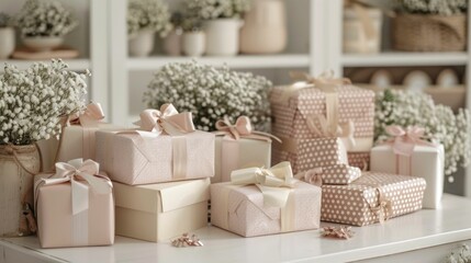 Beautifully Wrapped Gifts Adorned with Floral Accents for a Cherished Occasion
