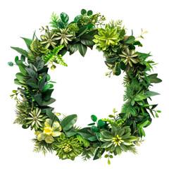 Fototapeta premium Green Floral Wreath with Yellow Flowers, Highlighting Simplicity and Elegance in Design.