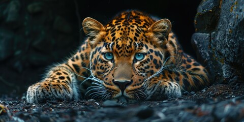 Wildlife Portrait Photography, Intense Gaze of a Leopard with Mesmerizing Blue Eyes