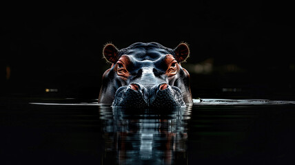 Hippopotamus in dark black environment