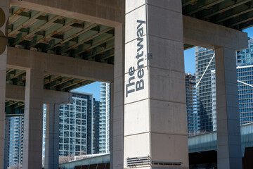Fototapeta premium sign at The Bentway, a public space beneath expressway, located near 250 Fort York Boulevard in Toronto, Canada