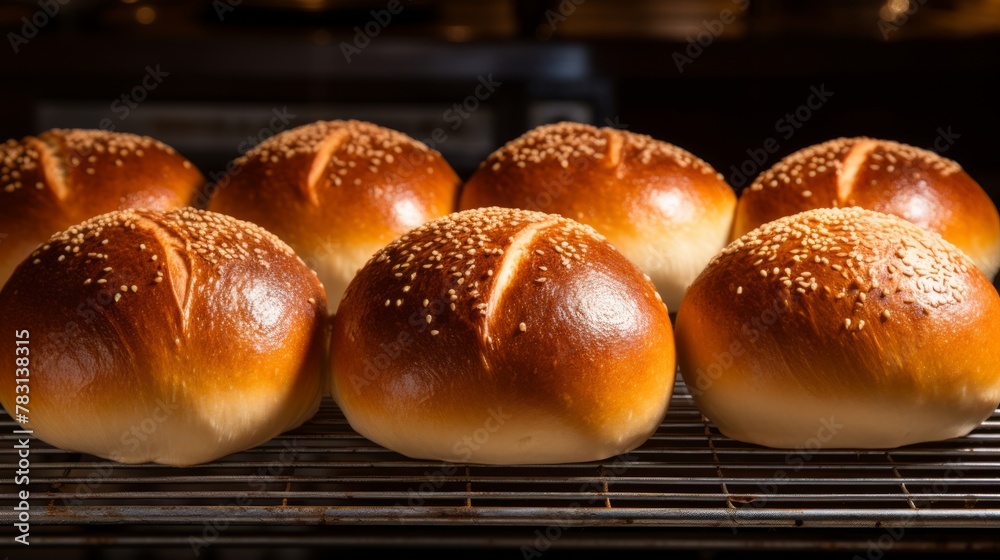 Poster generative ai brioche buns rising in a warm environment, capturing their smooth, buttery dough textu