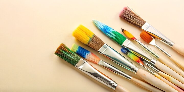 Abstraction on a beige background, lying paint brushes, minimalism, background, generated, hobby, artist