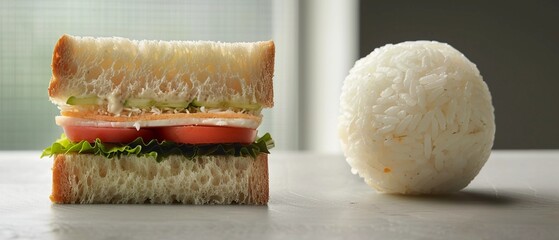 サンドウィッチと丸いおにぎりのイメージ