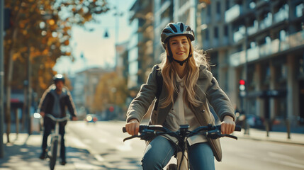 Urban Cyclist Enjoying a Sunny Autumn Ride. Generative AI