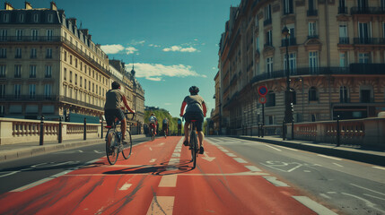 Cyclists Riding on Urban Bike Lane. Generative AI