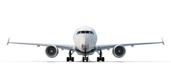White commercial airplane isolated on transparent background