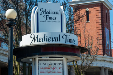 Fototapeta premium exterior location marker or sign of Medieval Times Dinner & Tournament located at 10 Dufferin Street in Toronto, Canada