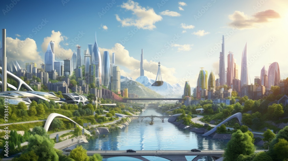 Aufkleber generative ai a digitally rendered cityscape highlighting smart city initiatives, interconnected dat