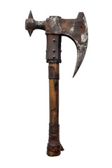 Naklejka premium Antique Battle Axe with Wooden Handle - Isolated on White Transparent Background, PNG 