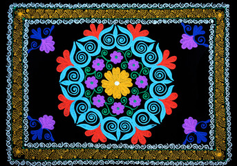 Traditional sian colorful embroidered suzani, handmade carpet made of wool