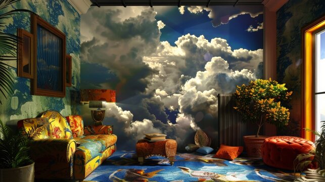 wall clouds in the living room art 
