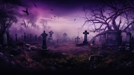 Naklejka premium tombstones halloween purple background