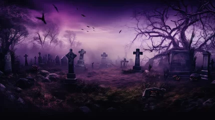 Foto auf Acrylglas tombstones halloween purple background © vectorwin