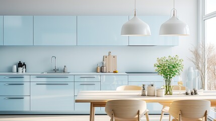 sleek elegant blue kitchen - obrazy, fototapety, plakaty