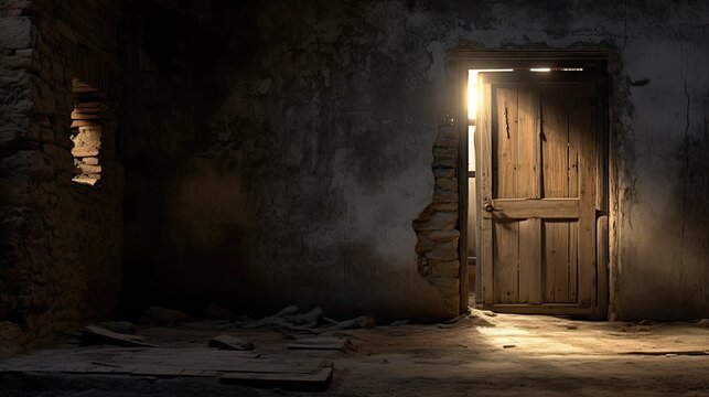 cracks open door with light