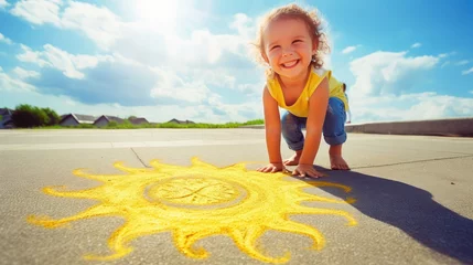 Deurstickers yellow sun chalk © vectorwin