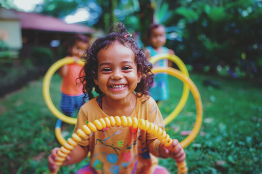 cute latina little girl playing in back yard,family advertising, kids' clothing ads, toy promotions, childcare services, outdoor products, parenting blogs, summer camp marketing