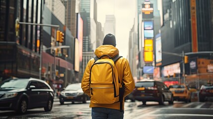 vibrant yellow backpack - obrazy, fototapety, plakaty