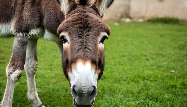 A-Donkey-With-Its-Mouth-Full-Munching-On-Grass-