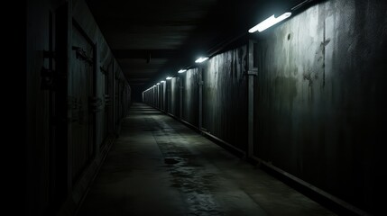 eerie long dark hallway