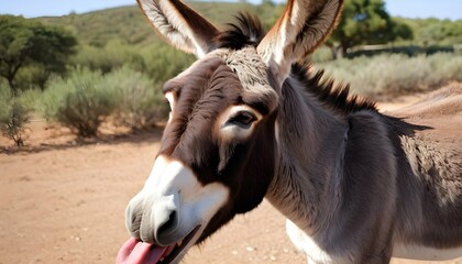 Naklejka na ściany i meble A-Donkey-With-Its-Tongue-Sticking-Out-Tasting-The- 3