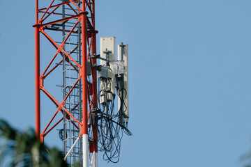 A telecommunications tower adorned with various signals and antennas, symbolic of expanding network coverage.
