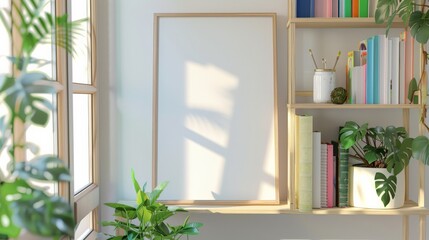 Peaceful morning with empty frame and plant shadow
