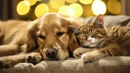 plush golden retriever and cat