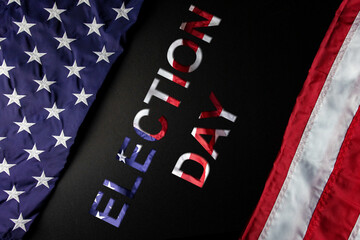 concept of Election day text with stars and strips border, black background 