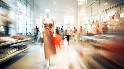 shoppers blurred clothing store interior