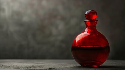 The red potion bottle of the Middle Ages, glass bottle. Generated by artificial intelligence.