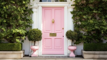 Fototapeta na wymiar finish pink front door