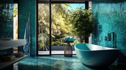 bathroom blurred turquoise interior
