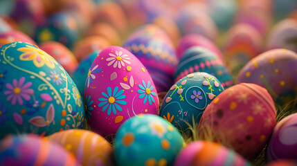 Fototapeta na wymiar Kaleidoscope of Decorated Easter Eggs. Generative AI