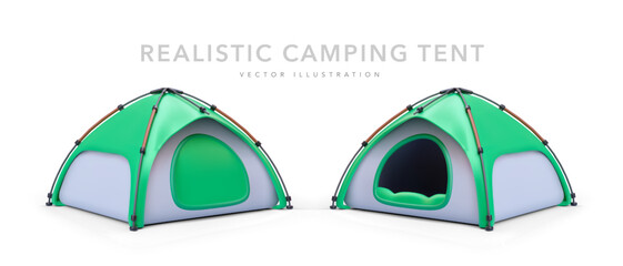 Set of realistic green camping tent isolated on white background. Vector illustration © bs_k1d