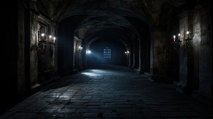 arched long dark hallway - Powered by Adobe