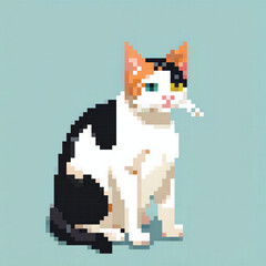 Obraz premium 8 bit Pixel Illustration of a black and white cat