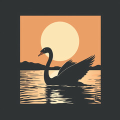 a flat silhouette of a graceful swan сreated with Generative Ai