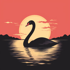 Fototapeta premium a flat silhouette of a graceful swan сreated with Generative Ai