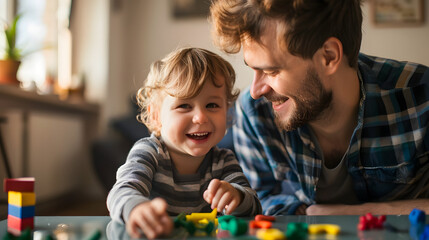 Father and child do activities together happily. Warm family and care, child rearing, lifestyle. Smile
Ai.

