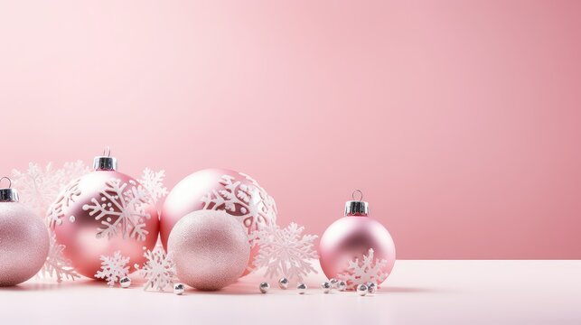 snowflakes pink background christmas decorations