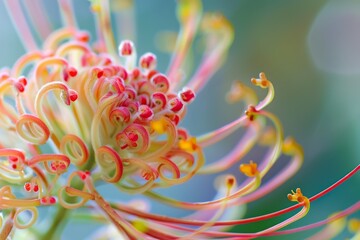 A detailed view of a vibrant pink and yellow flower, showcasing its intricate patterns and delicate beauty. The petals are vivid shades of pink and yellow, forming a striking contrast.