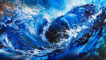 An abstract painting of a huge wave. - obrazy, fototapety, plakaty